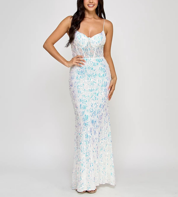 Say Yes To The Dress Juniors' Sequin Scoop-Neck Gown MSRP $219