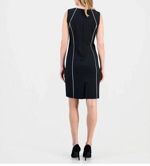 Kasper Women's Stretch-Crepe Contrast-Piping Sheath Dress MSRP $89