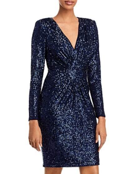 Eliza J Long Sleeve Sequin V-neck Cocktail Dress MSRP $178