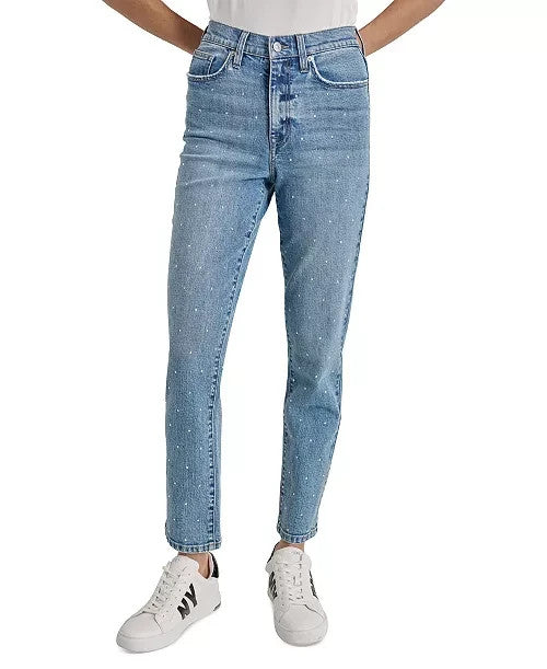 DKNY Jeans High-Rise Slim Straight Scattered Rhine-Studs Jeans MSRP $109
