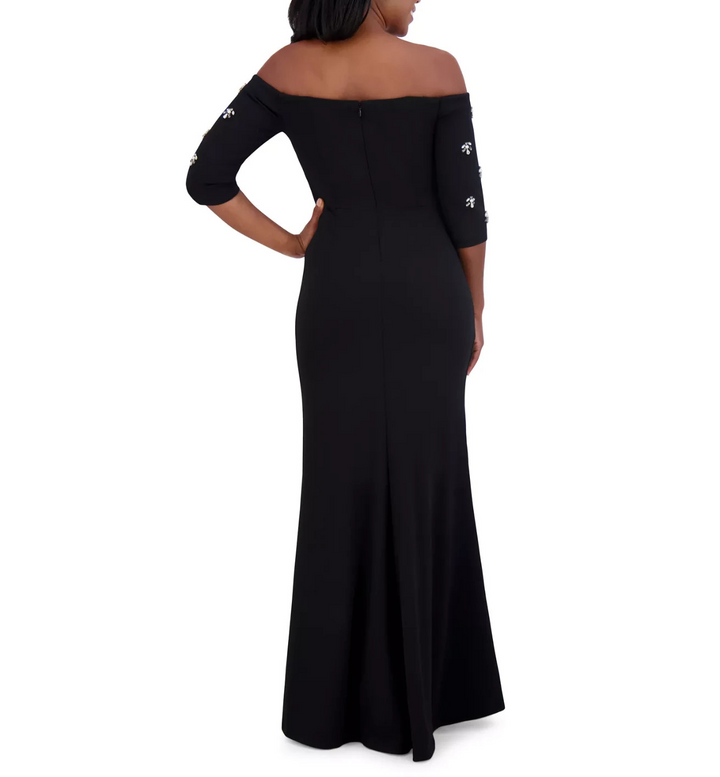Eliza J Beaded 3/4-Sleeve Off-The-Shoulder Gown MSRP $208