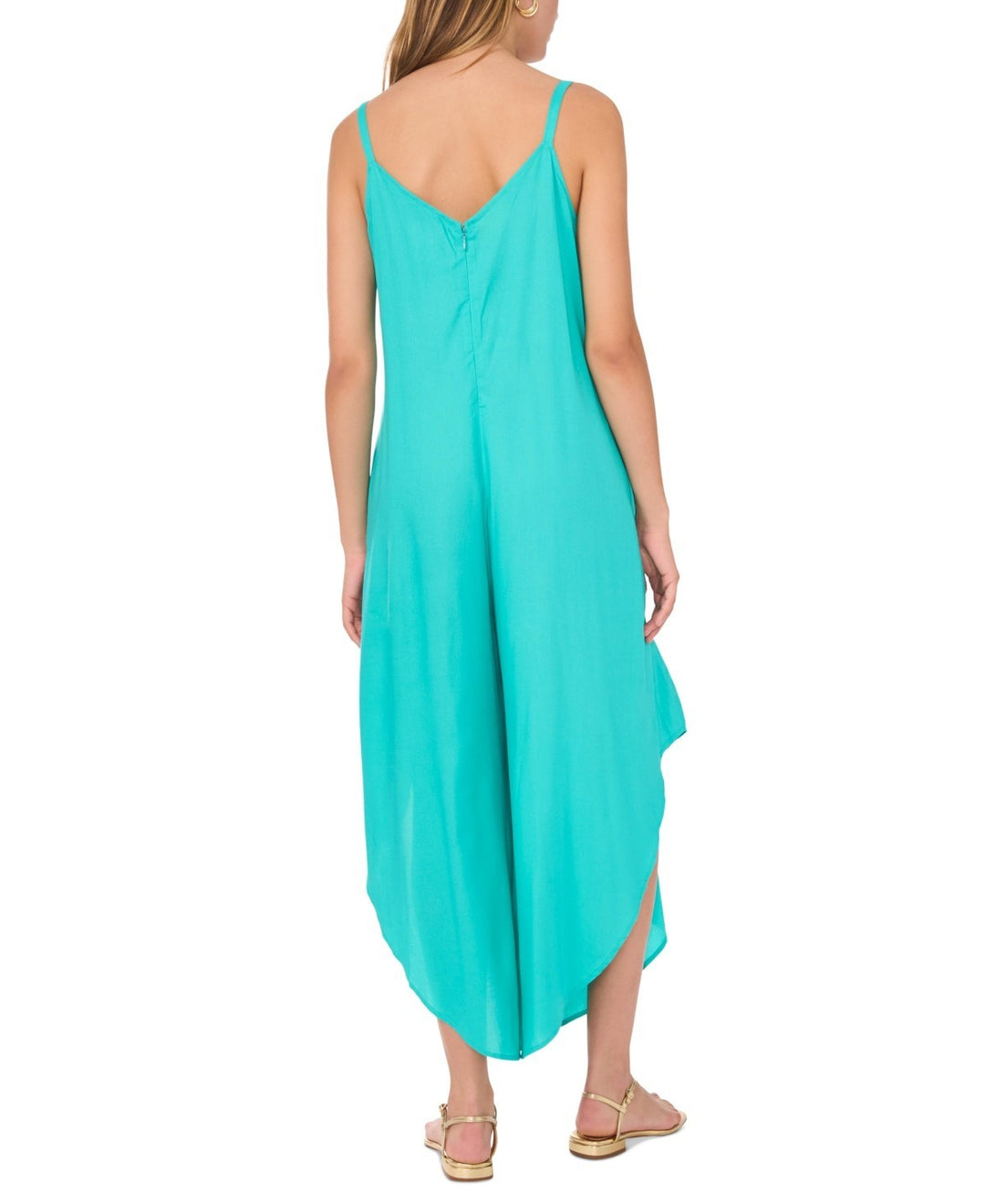 Vince Camuto V-Neck Sleeveless Tie-Shoulder Angled-Hem Jumpsuit MSRP $69