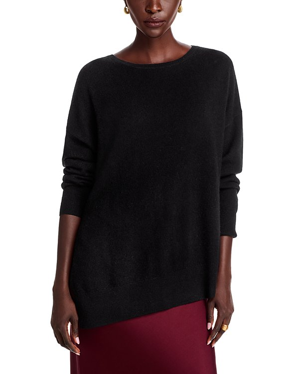C by Bloomingdale's Cashmere Boat Neck Side Slit Asymmetrical Sweater MSRP $188