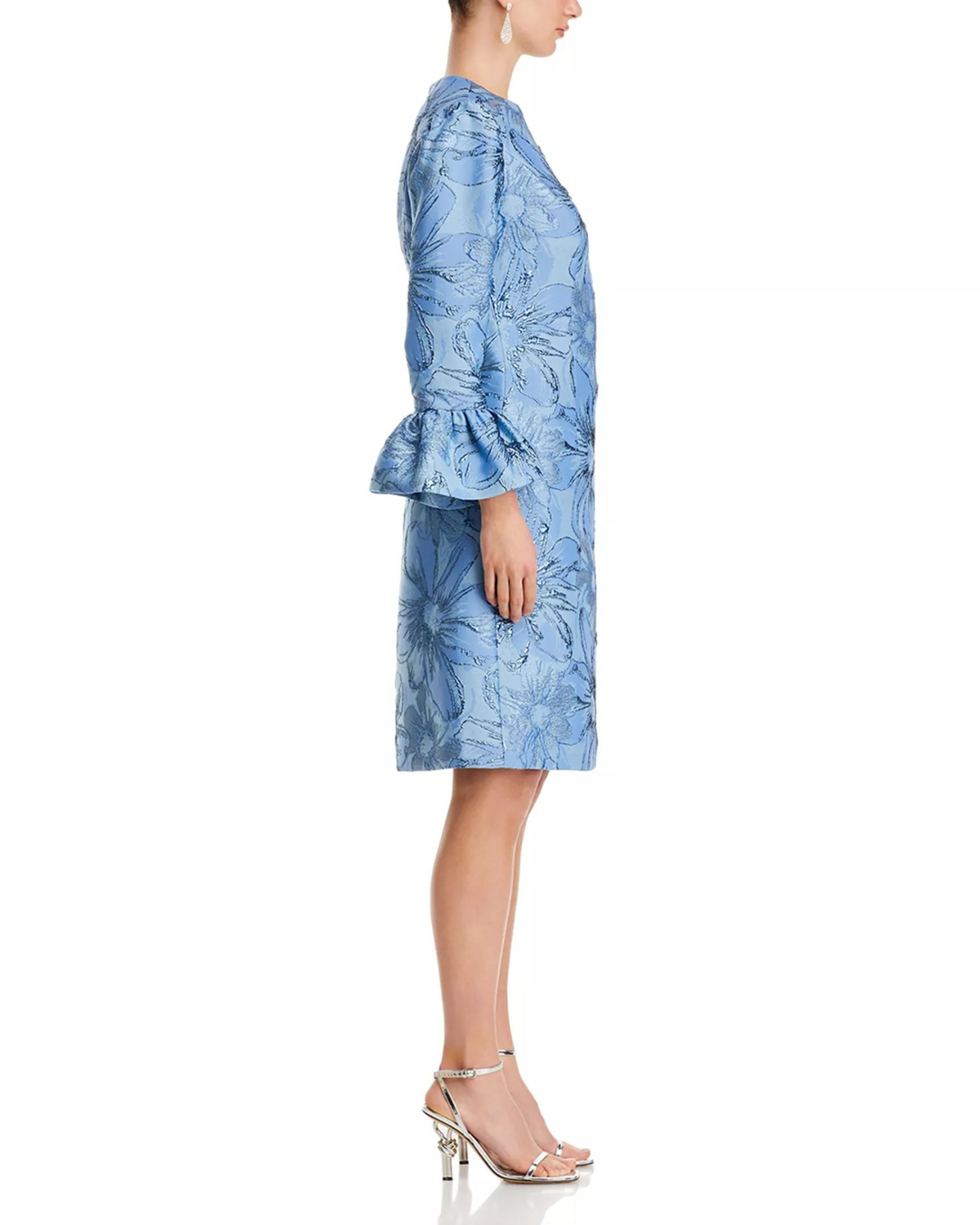 Teri Jon by Rickie Freeman Jacquard Metallic Floral Dress MSRP $670