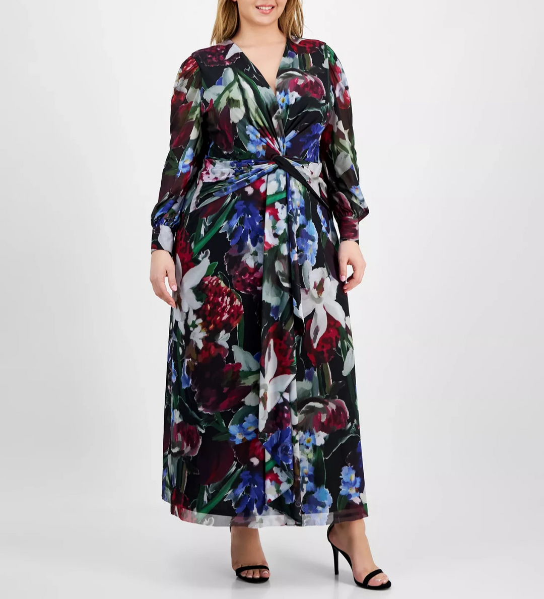 Anne Klein Plus Size Printed Twist-Front Maxi Dress MSRP $169