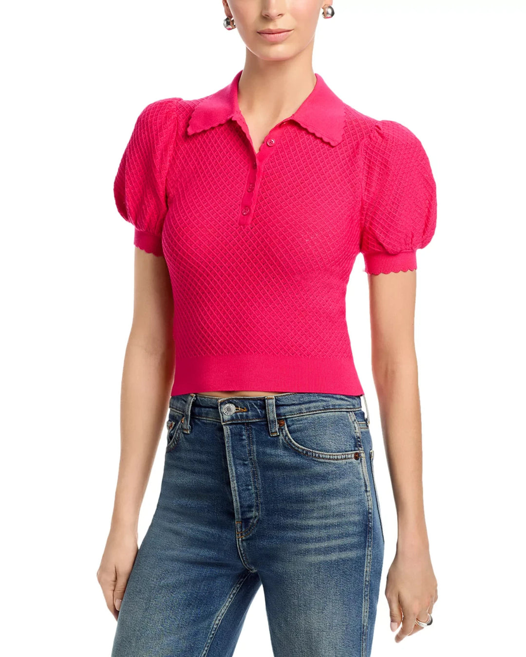 Alice and Olivia Ramona Pointelle Polo Sweater MSRP $395