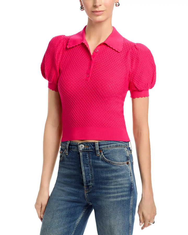 Alice and Olivia Ramona Pointelle Polo Sweater MSRP $395