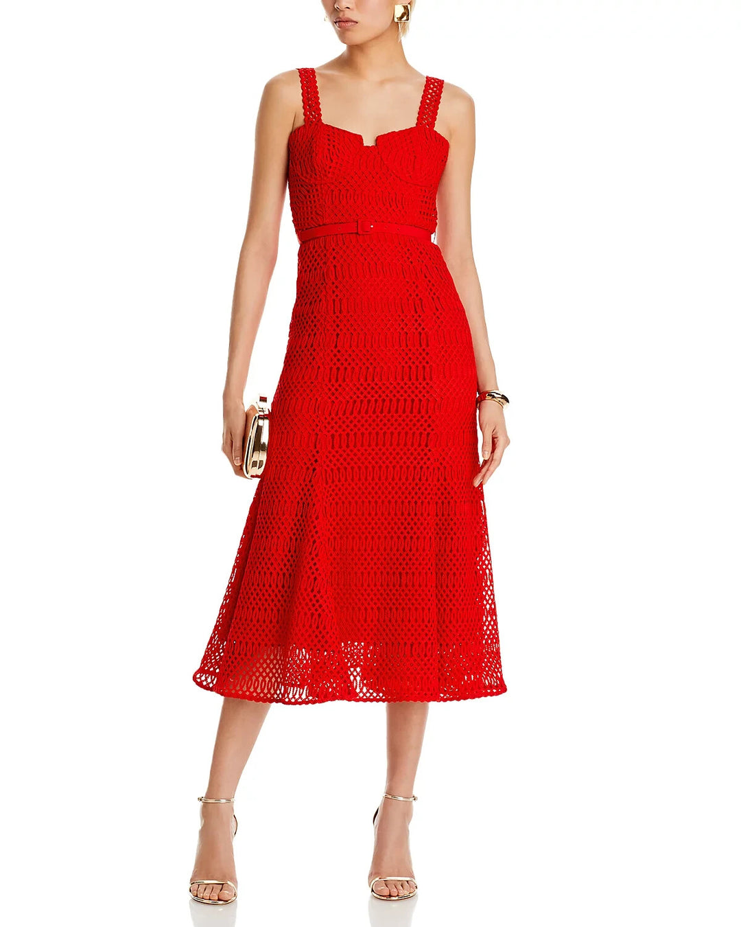 Self-Portrait Lattice Lace Midi Dress MSRP $555