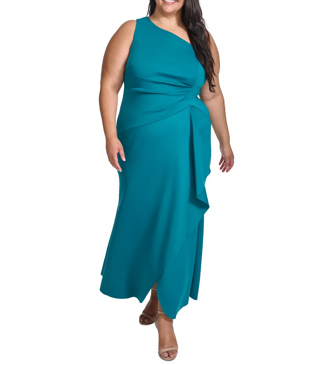 Eliza J Plus Size Ruched One-Shoulder Gown MSRP $198 DGFOutlet Eliza J Plus Size Ruched One-Shoulder Gown MSRP $198 DGFOutlet