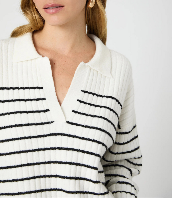 French Connection Vhari Collar Longsleeve Stripe Sweater MSRP $138
