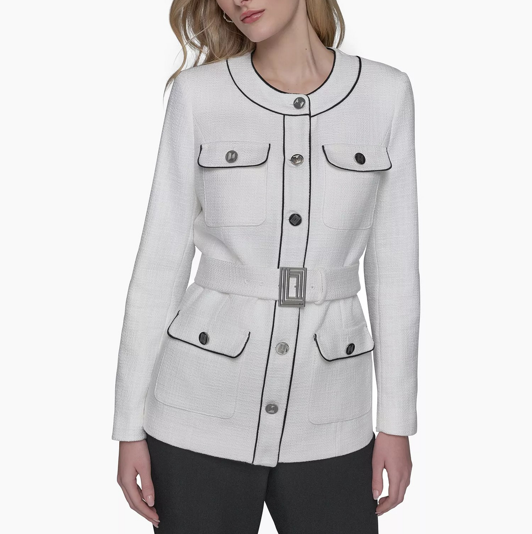 KARL LAGERFELD PARIS Women's Belted Tweed Jacket MSRP $229