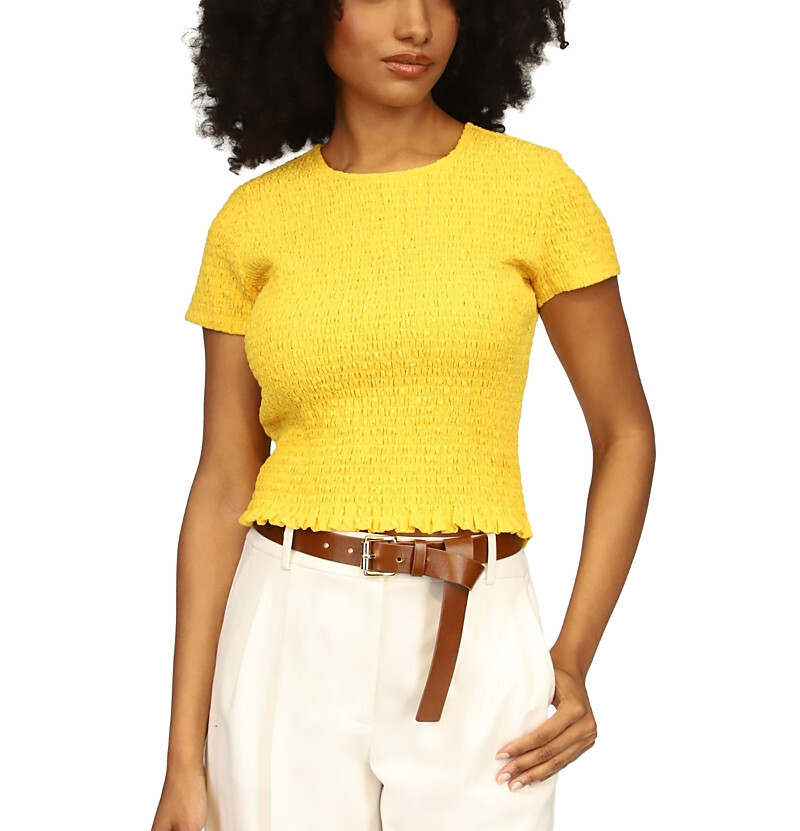 MICHAEL Michael Kors Smocked Crewneck Top MSRP $88