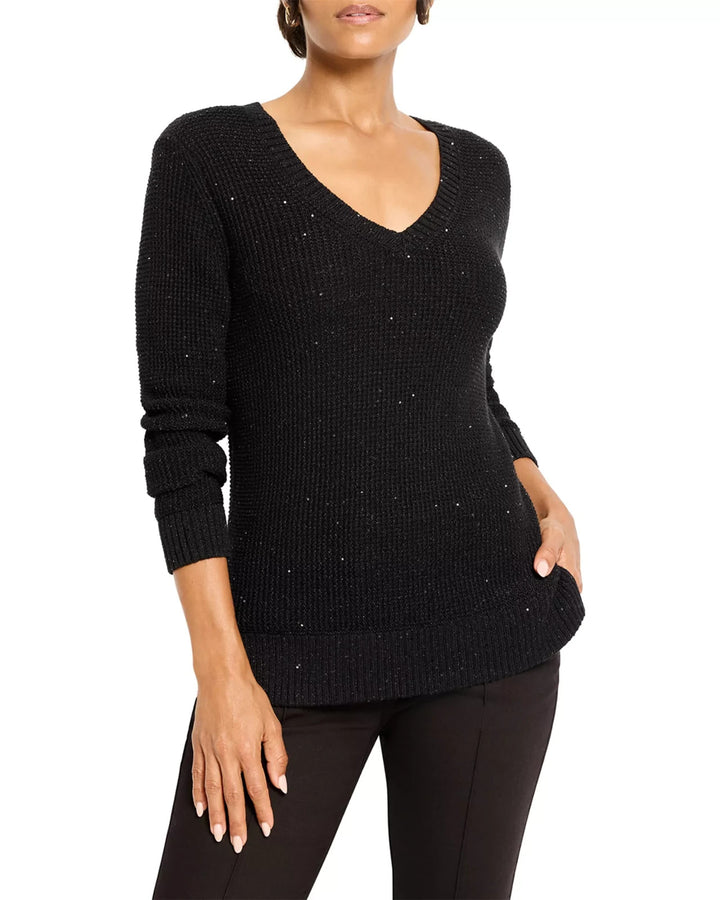 NIC+ZOE Shimmer Waffle V Neck Sweater MSRP $168