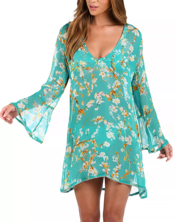 L'AGENCE Ansley Cherry Sheer Short Swim Cover-Up Dress MSRP $398