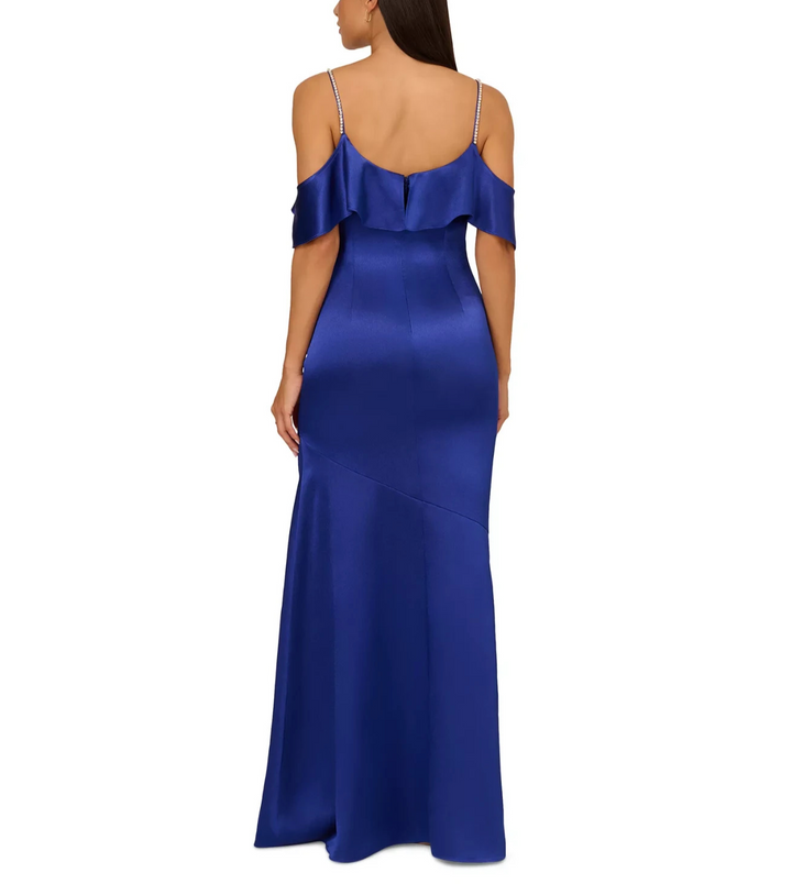 Adrianna by Adrianna Papell Liquid Satin Rhinestone-Strap Gown MSRP $275