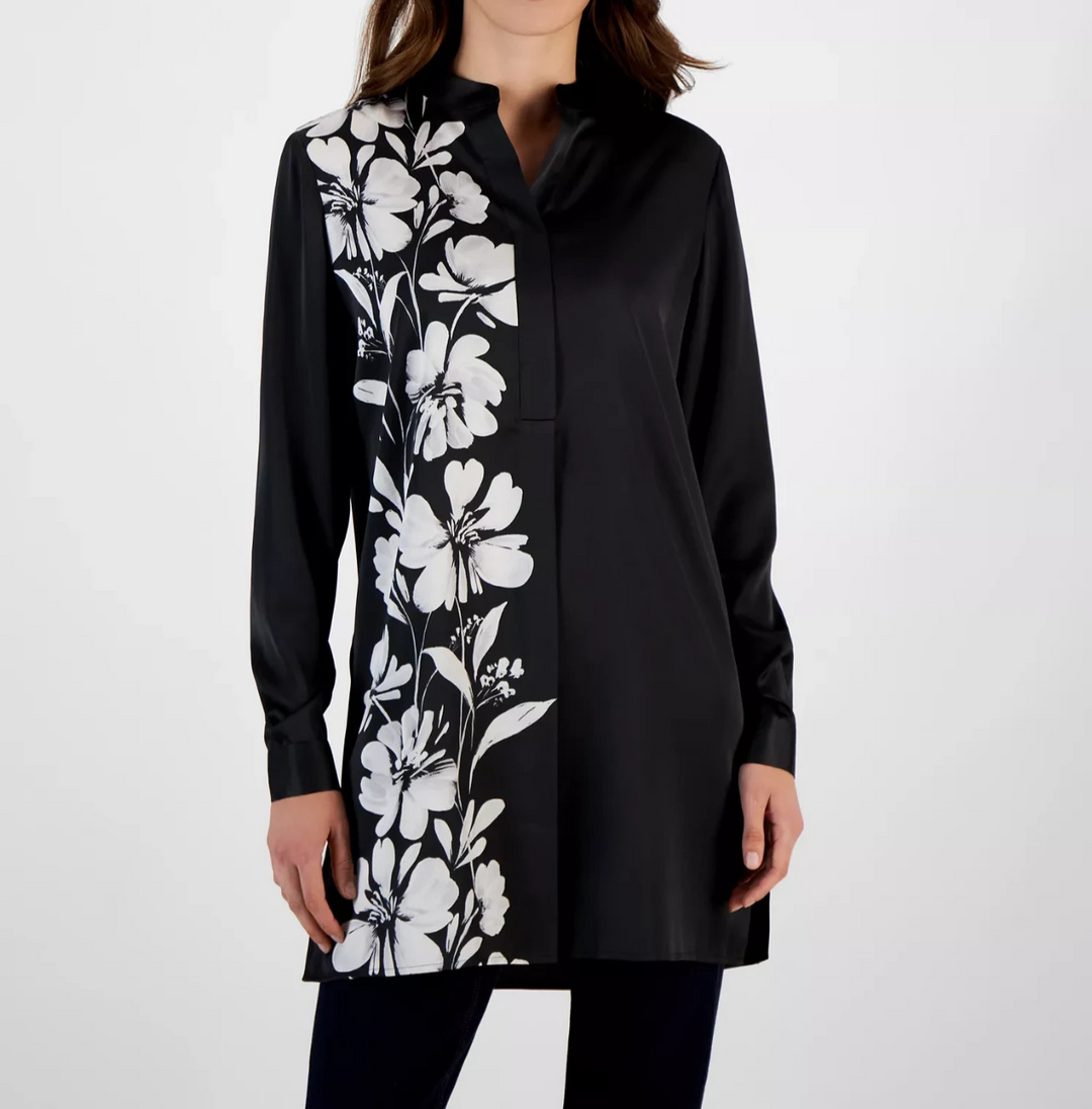Anne Klein Printed Split-Neck  Tunic Shirt MSRP $89