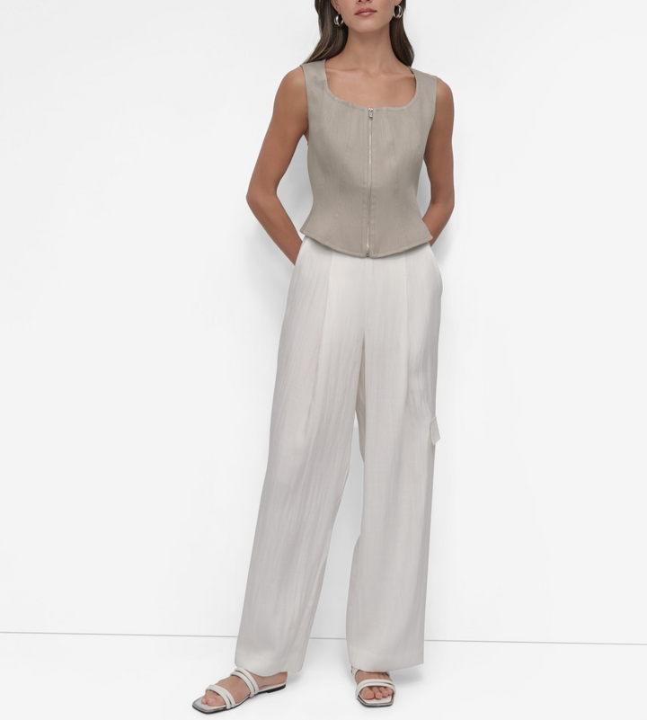 DKNY Women's Front-Zip Scoop-Neck Seamed-Corset Top MSRP $89
