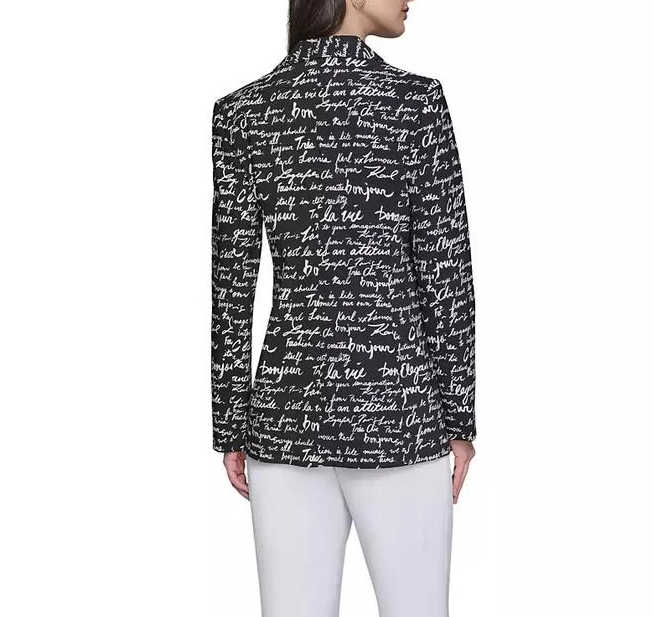 Karl Lagerfeld Paris Women's Printed Script Blazer - Black White MSRP $189