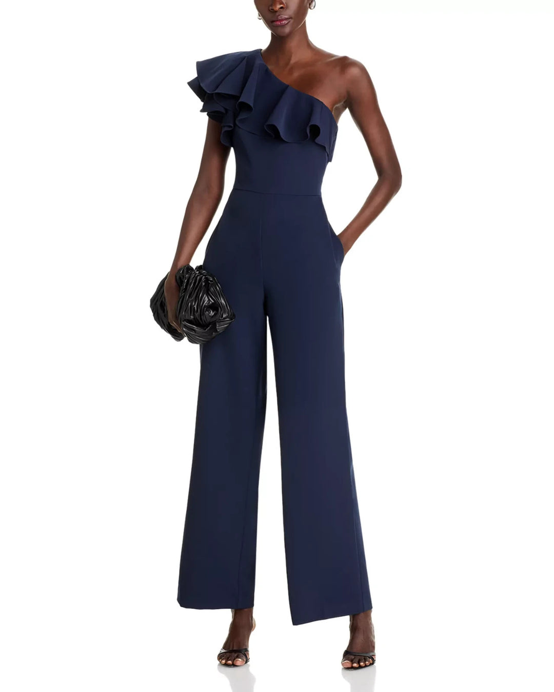 Eliza J One Shoulder Ruffle Jumpsuit MSRP $158