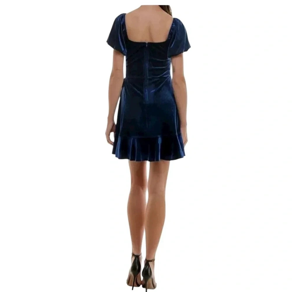 Trixxi Juniors' Puff-Sleeve Faux-Wrap Velvet Dress MSRP $ 49