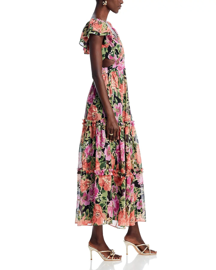 AQUA Embroidered Floral Maxi Dress MSRP $128