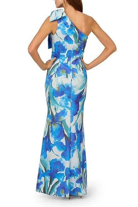 Adrianna Papell Women's Floral-Print Bow One-Shoulder Gown MSRP $229