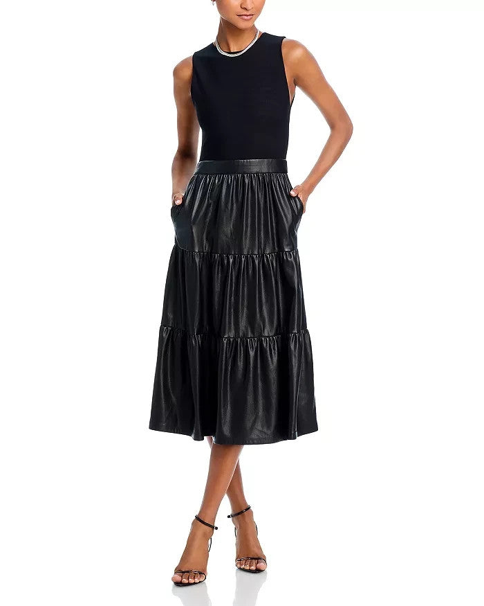 Alice and Olivia Chara Sleeveless Faux Leather Midi Dress MSRP $465