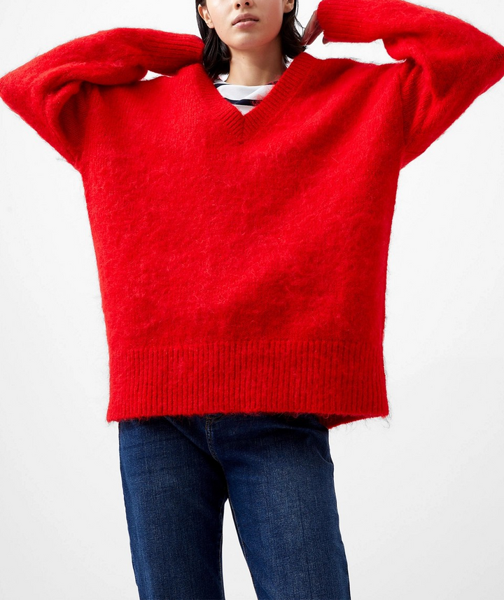 French Connection Women's Fluffy-Knit V-Neck Sweater MSRP $138