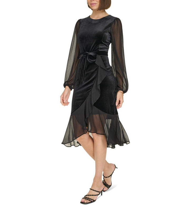 Tommy Hilfiger Mixed-Media Ruffled High-Low Dress MSRP $ 129