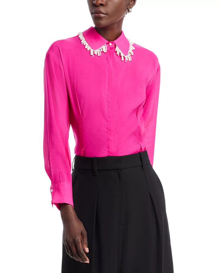 Gracia Faux Peal Trim Collar Top MSRP $108