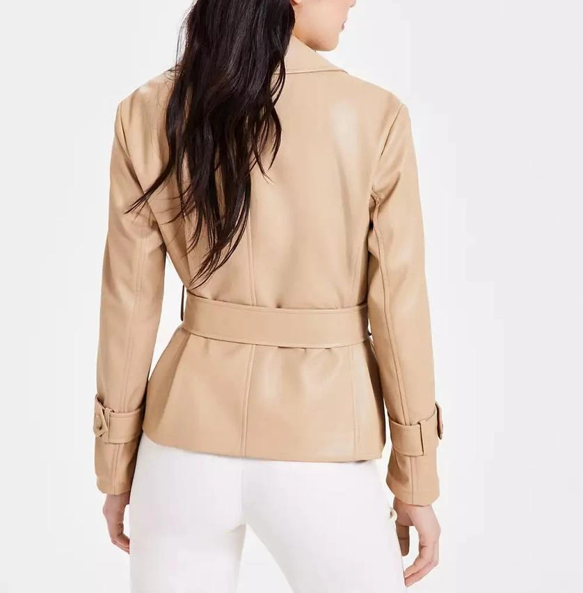 Anne Klein Women's Faux-Leather Belted Short Trench Jacket MSRP $199