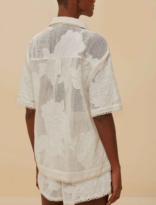 Farm Rio White Flower Shirt MSRP $210