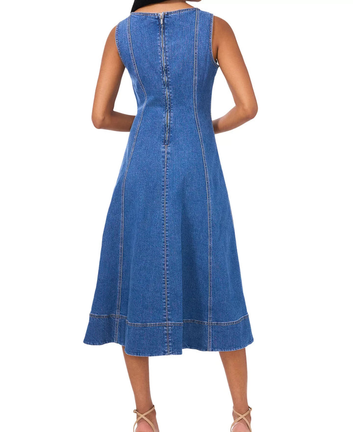1.STATE Women's Scoop-Neck Sleeveless Denim Fit & Flare Dress MSRP $129