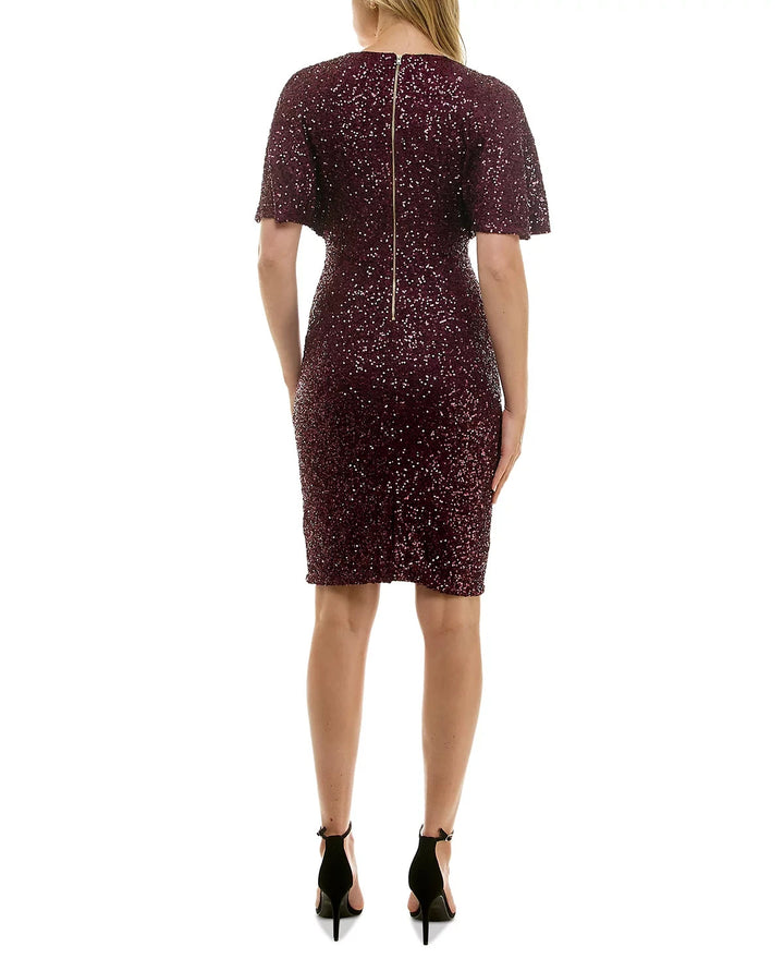 Taylor Short-Sleeve Sequined Sheath Dress MSRP $158