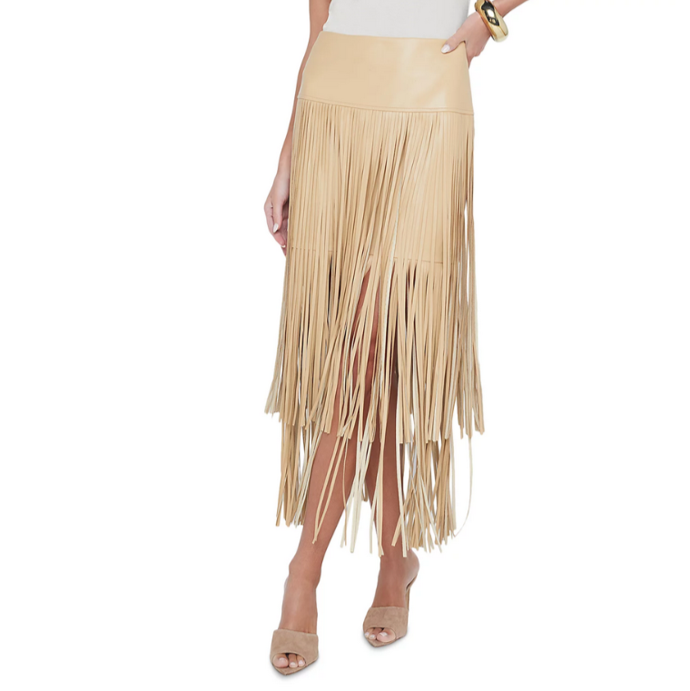 L'AGENCE Karolina Tiered Fringe Midi Skirt MSRP $495