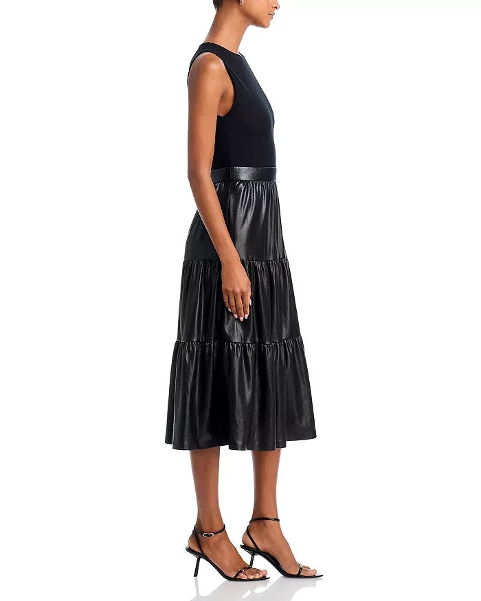 Alice and Olivia Chara Sleeveless Faux Leather Midi Dress MSRP $465