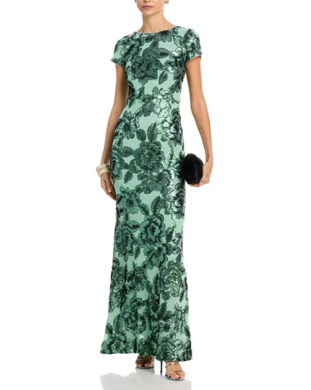 AQUA Floral Sequin Mesh Dress MSRP $298