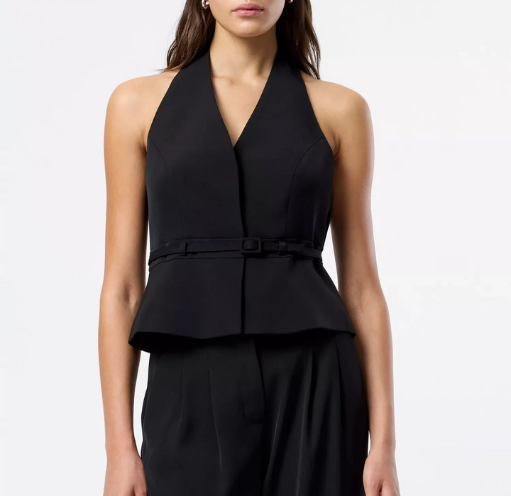 French Connection Women's Harry Suiting Belted Halter V-Neck Top MSRP $118
