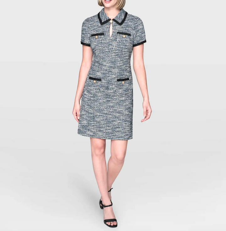 Karl Lagerfeld Paris Tweed Knit Shirt Dress MSRP $158