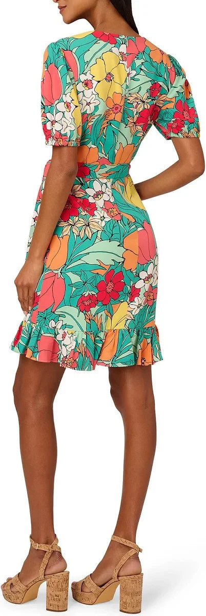 Adrianna Papell Floral Print Faux Wrap Dress MSRP $139