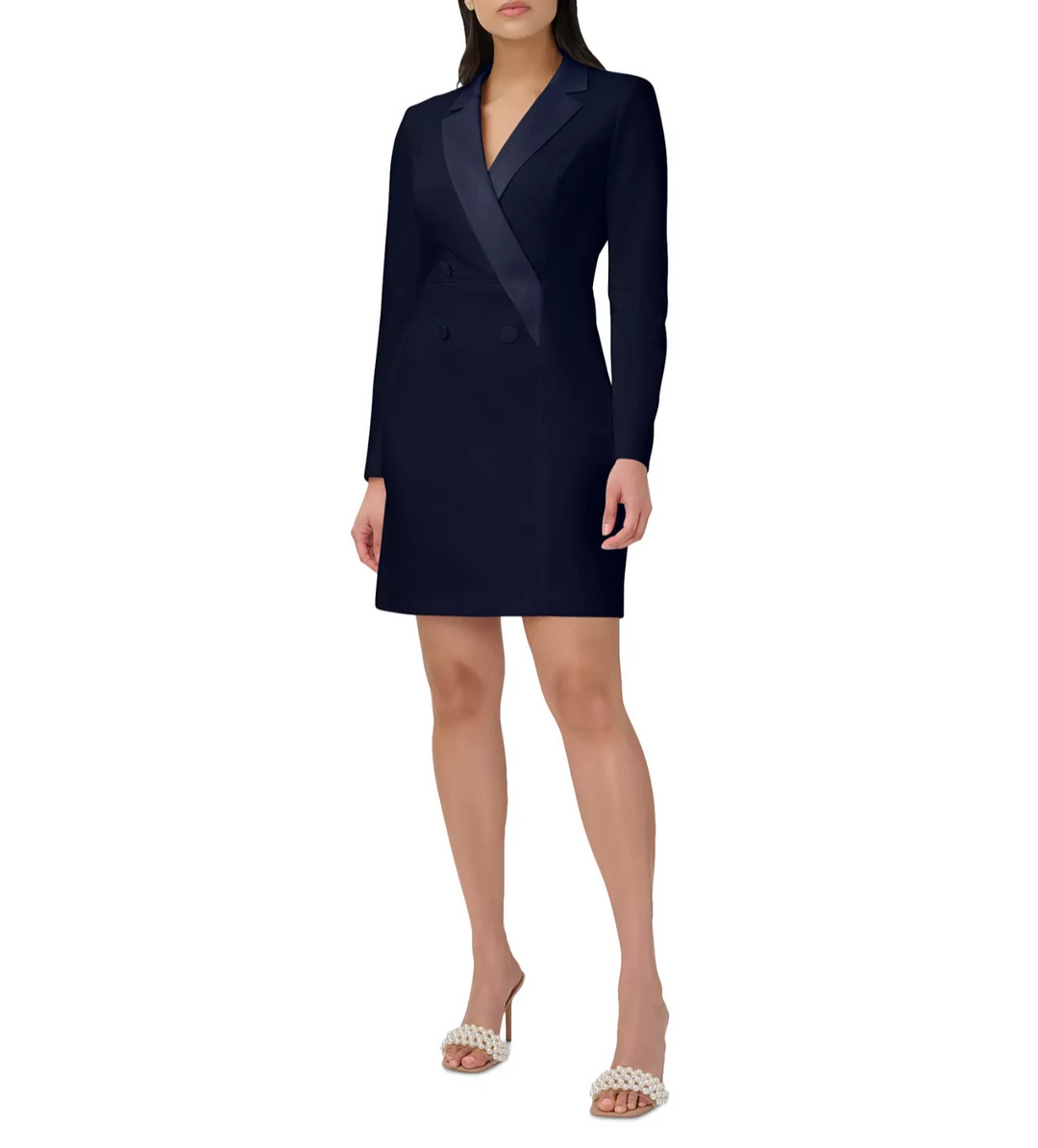 Adrianna Papell Women's Tuxedo Long Sleeve Sheath Dress MSRP $169