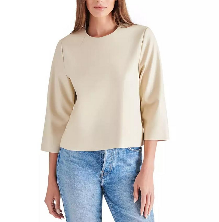 Steve Madden Women's Dee Faux-Leather 3/4-Sleeve Top MSRP $69