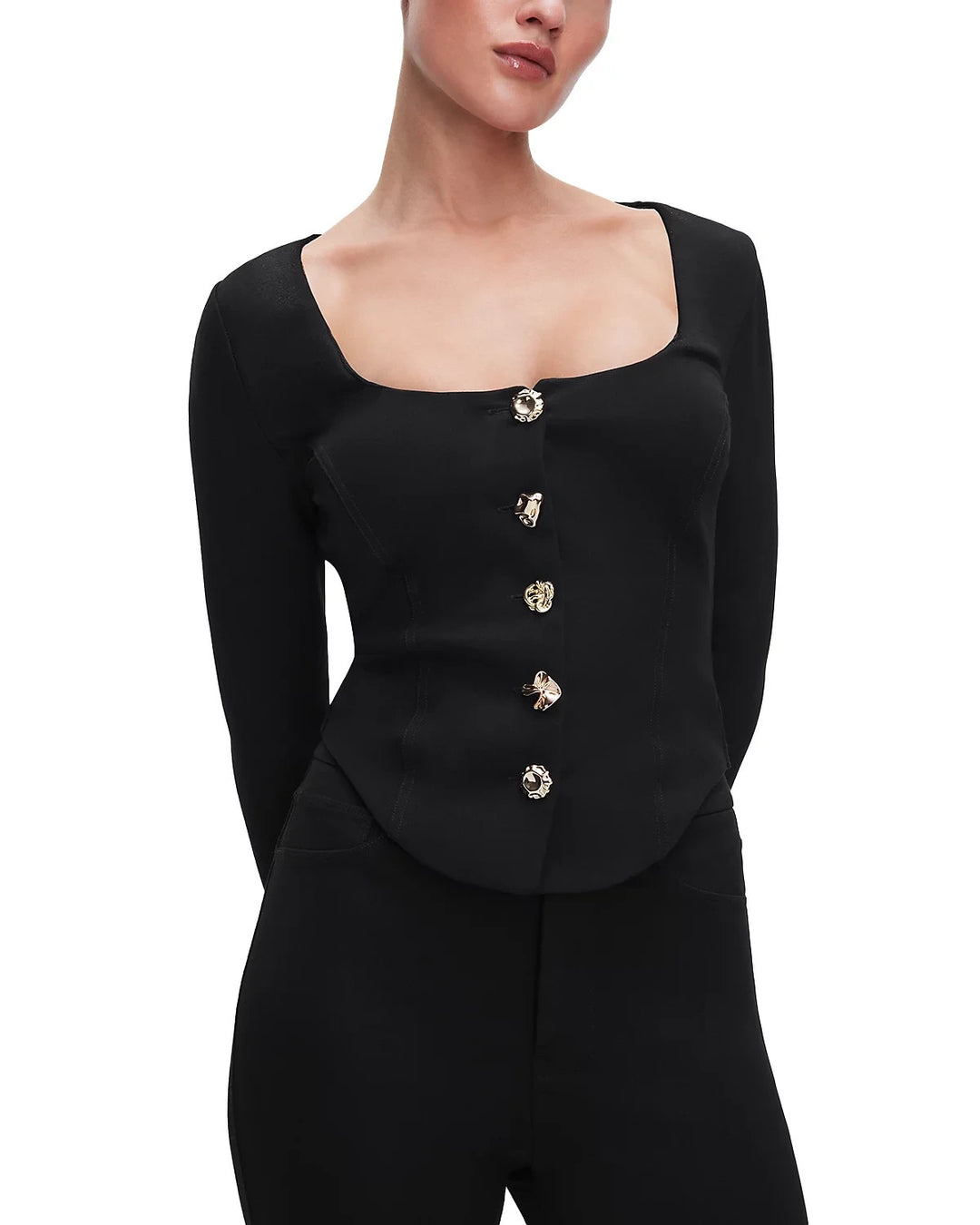 Good American Ponte Novelty Button Corset Top MSRP $129