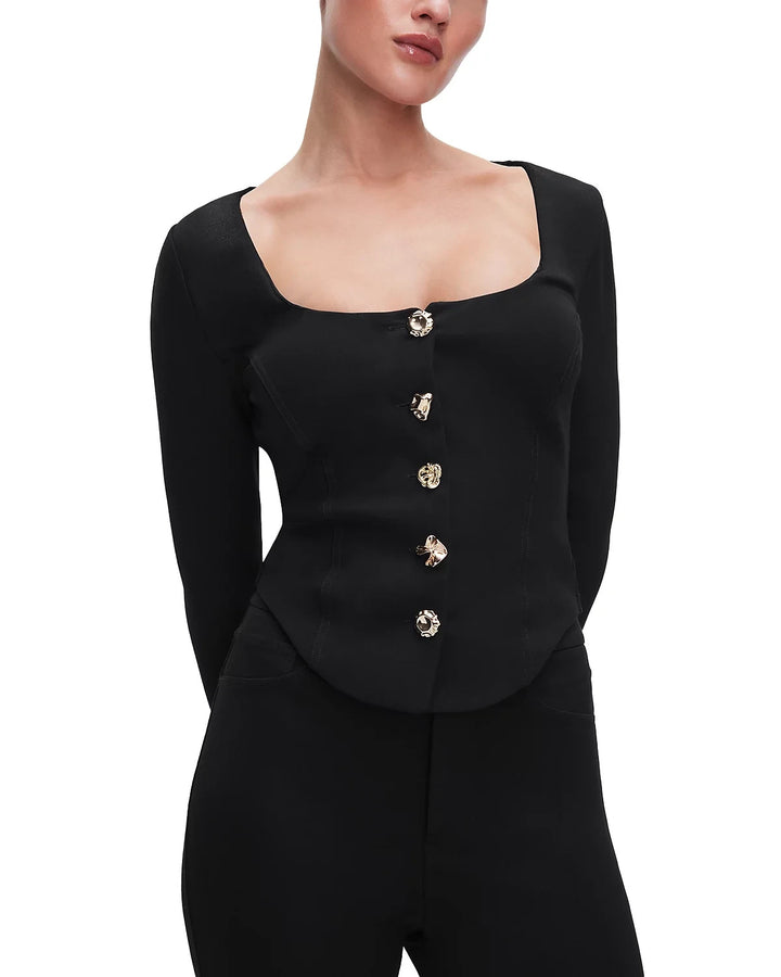 Good American Ponte Novelty Button Corset Top MSRP $129