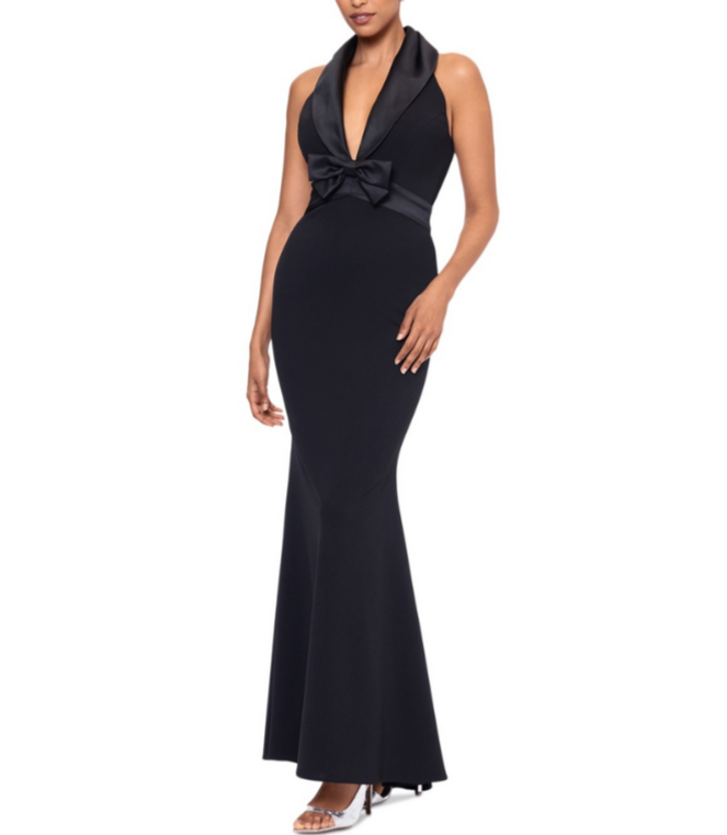 Betsy & Adam Bow-Trim Shawl-Collar Gown MSRP $269