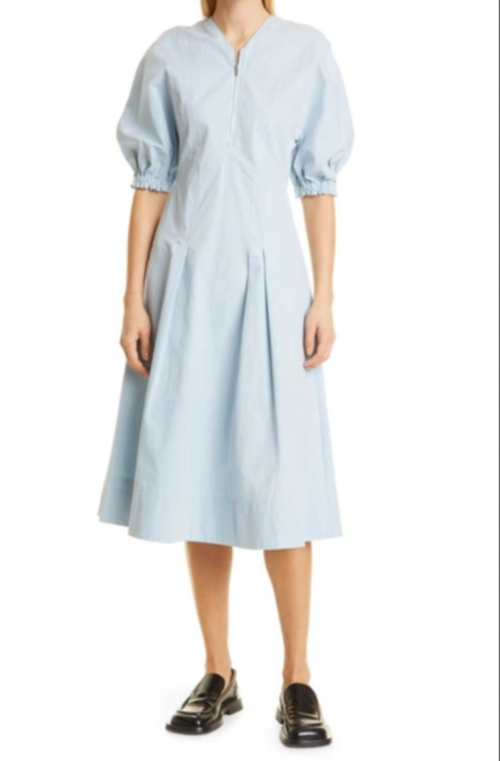 Proenza Schouler White Label Puff Sleeve Half Zip Cotton & Linen Dress