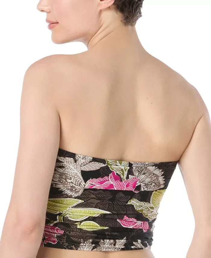 Carmen Marc Valvo Printed Ruched Beaded Midkini Top MSRP $98