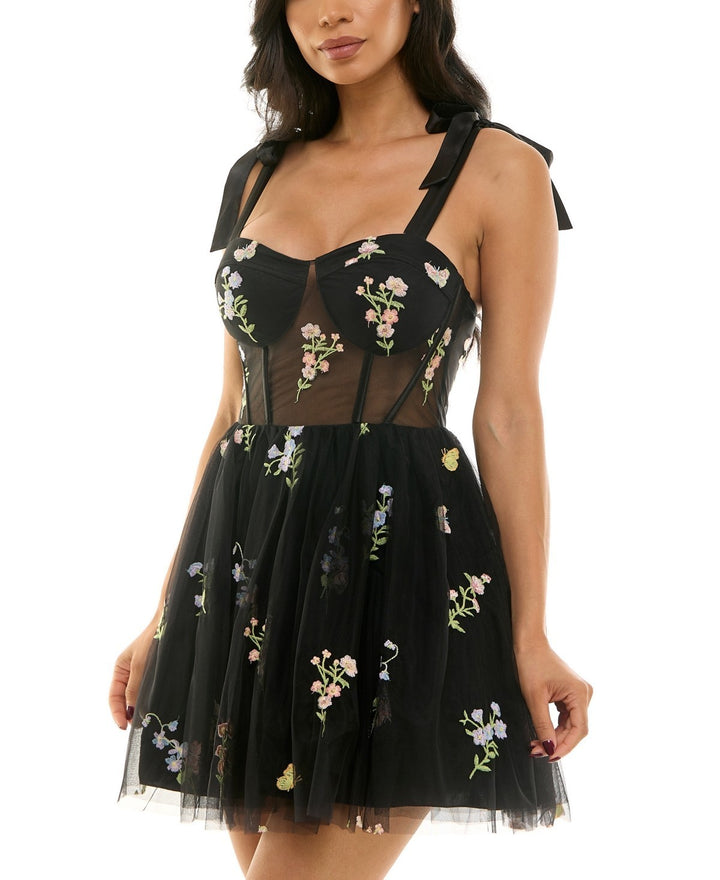 City Studios Juniors' Embroidered Tulle Mesh Sleeveless Dress MSRP $99