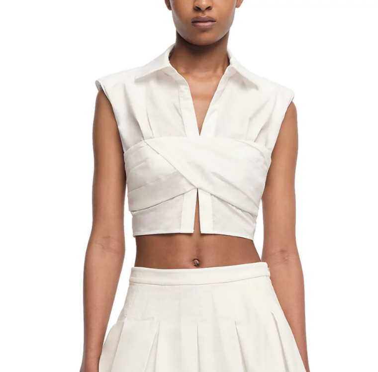 SIMKHAI Emie Cropped Poplin Sculpted Top MSRP $325