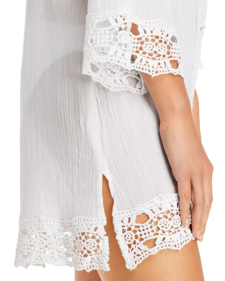 La Blanca Island Fare Crocheted Lace Trim Tunic Swim Cover-Up MSRP $103